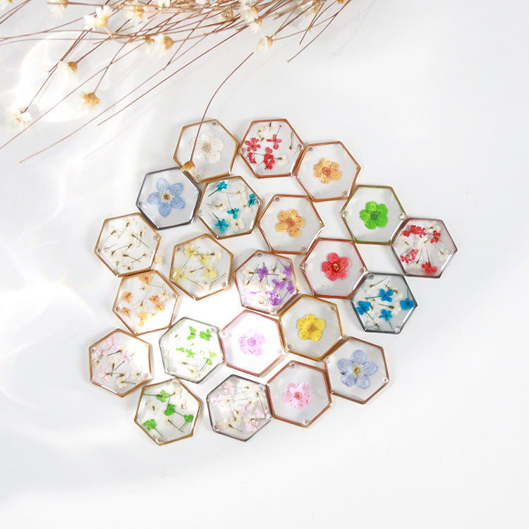 Wholesale New Hexagonal Dried Flower Bracelet Gold Silver Color Small Flower Forget-Me-Not Dried Flower Stainless Steel Chain